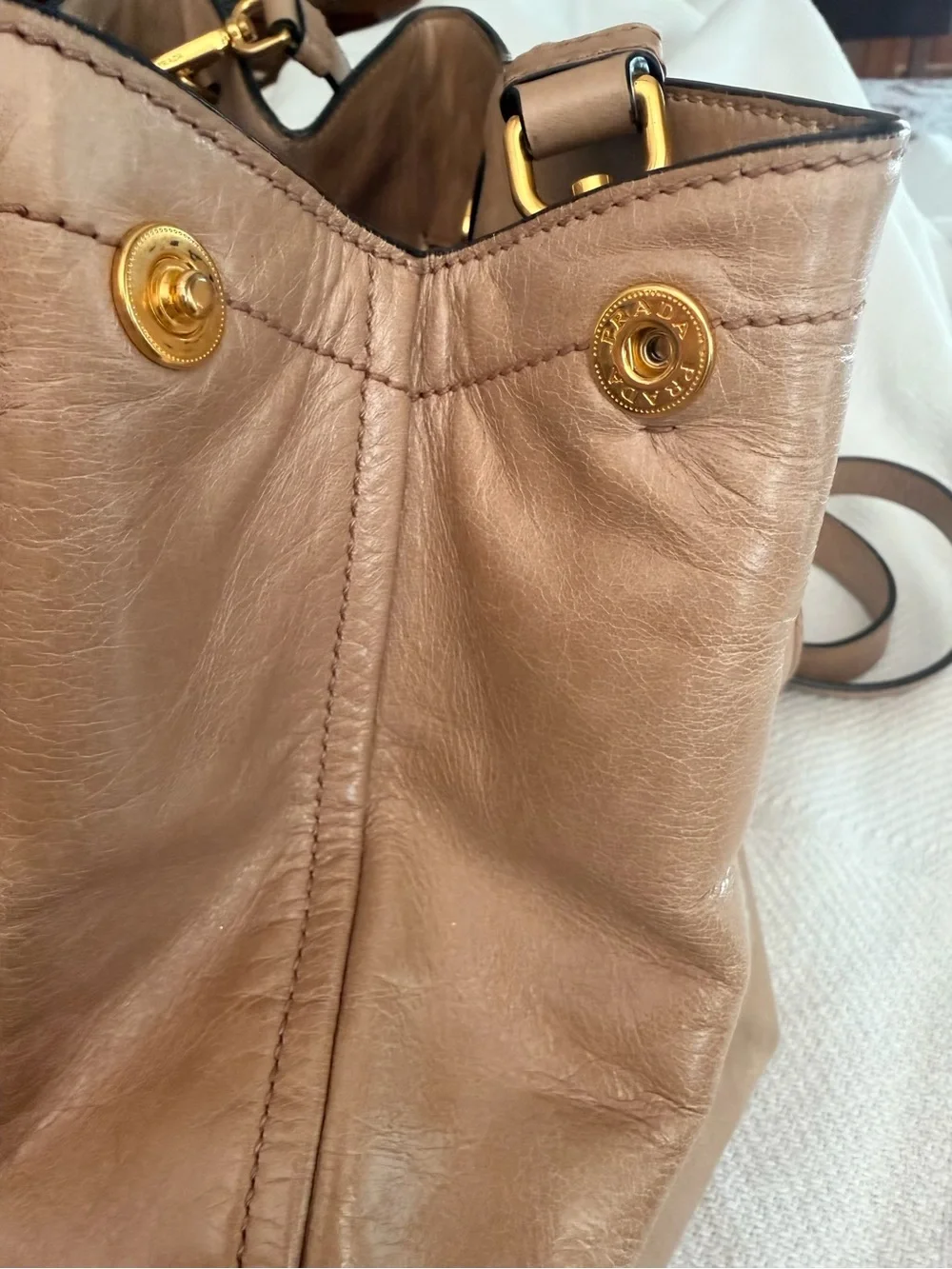 Prada Tan Leather Shoulder Bag with Gold Hardware - Picture 9 of 12